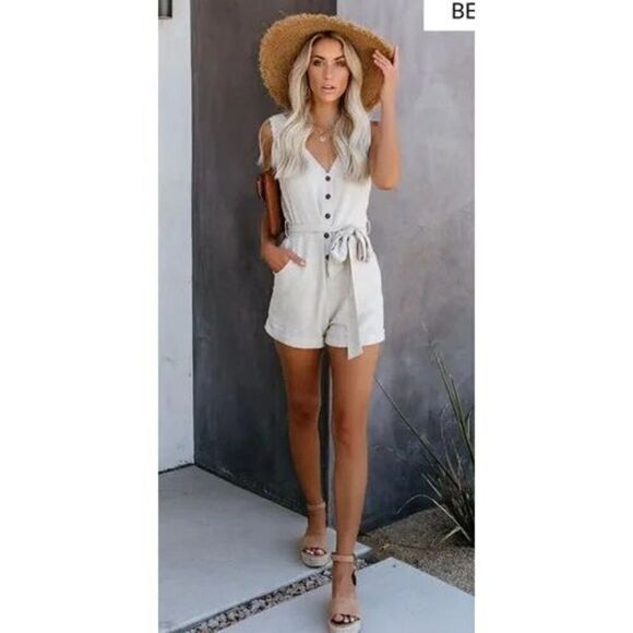 Vici Pants - Vici Garned Pocketed Button Down Romper Size M
